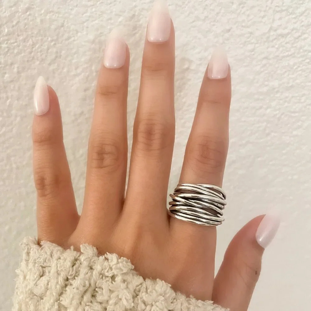 925 Sterling Silver Chunky Ring Thick Wide Ring Band Multi Layer Vintage Ring - Picture 9 of 13